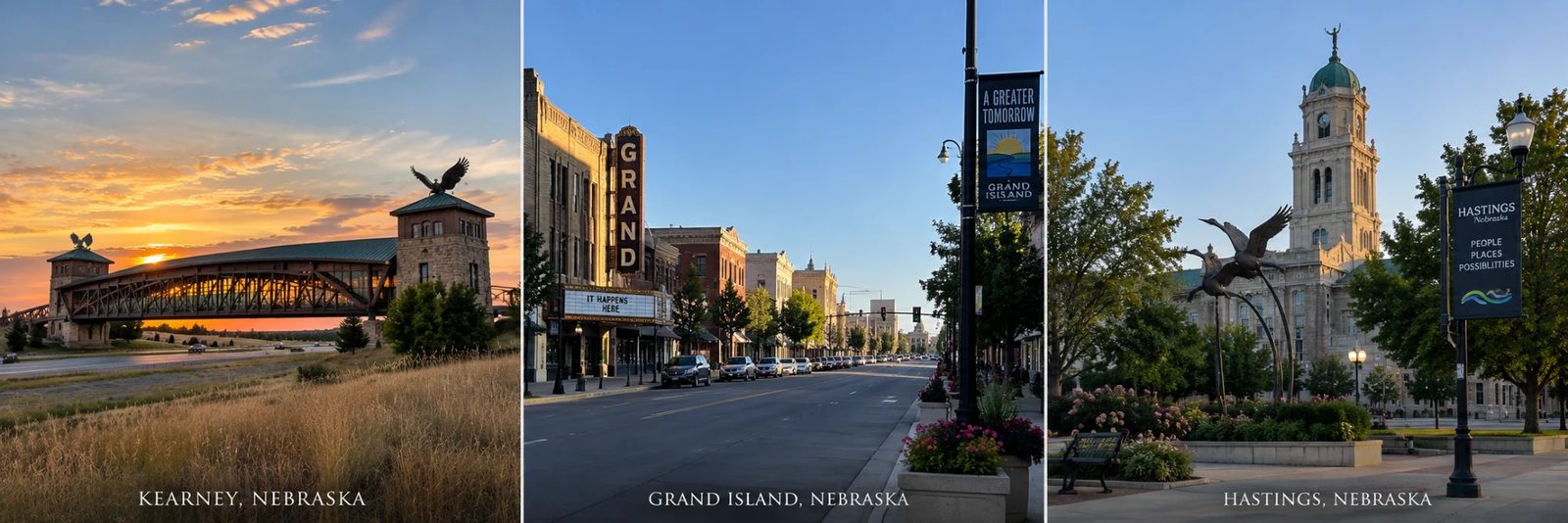 Downtown Kearney, Grand Island and Hastings, Nebraska