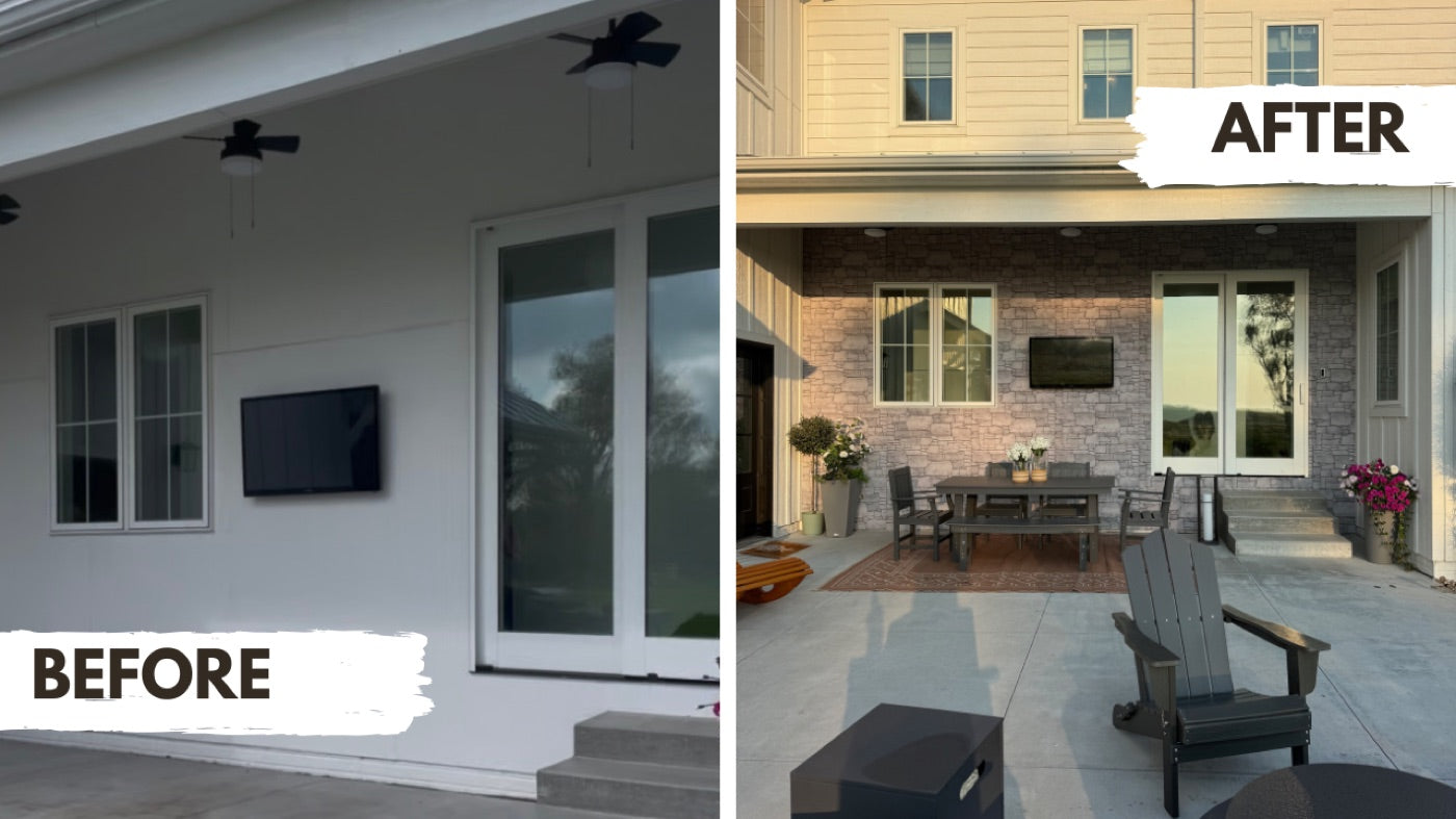 Covered patio — stone veneer